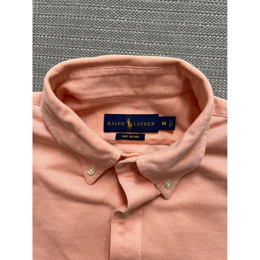 Ralph Lauren Knit Oxford Shirt Mens Medium Pink Long Sleeve Pique Button Down - Picture 7 of 10